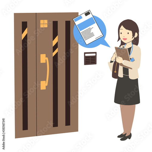 アンケートのため住宅を伺う調査員　女性　スカート(線無し)