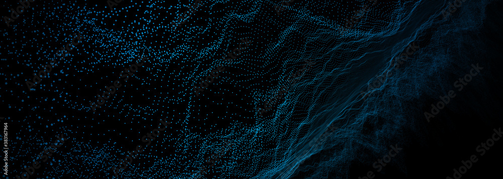 Data transfer in network connection. Abstract technology stream background. Digital dynamic wave of dots.
