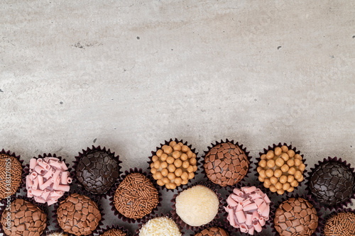 Typical brazilian brigadeiros, various flavors with room for text