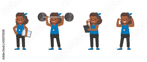 Fitness trainer girl kid character vector design. Presentation in various action with emotions. no2
