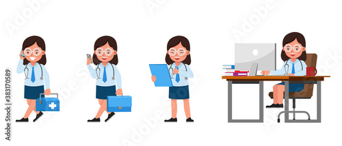 Girl kid doctor vector character design. Presentation in various action with emotions. no3