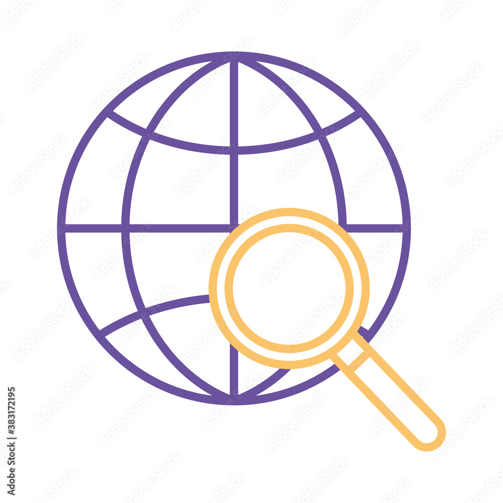 Global sphere with lupe line style icon vector design Global sphere with lupe line style icon vector design