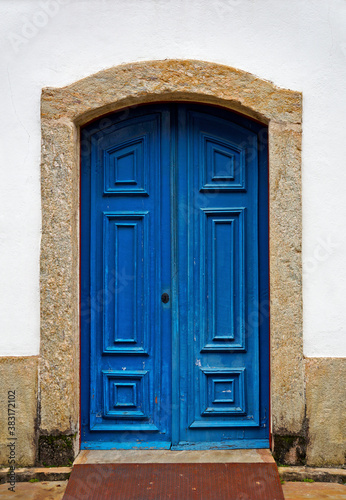 Ancient colonial door in historical city of Ouro Preto  Brazil