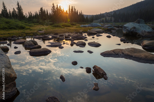 Landscape view of a beautiful lake in the Mount Evans wilderness in Colorado.