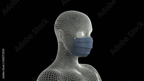 A computer graphics of a man with a medical mask