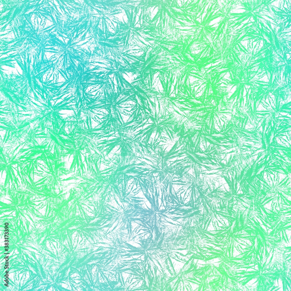 Seamless satin soft pastel color leaves pattern. High quality illustration. Beach or resort wear design of leaves in fuzzy turquoise and white. Repeat raster jpg pattern design. Seamless satin soft pastel color leaves pattern. High quality illustration. Beach or resort wear design of leaves in fuzzy turquoise and white. Repeat raster jpg pattern design.