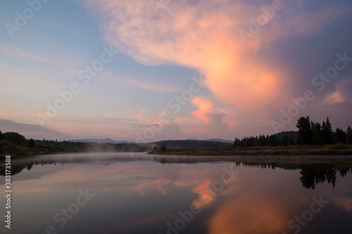 Landscape view of the sunrise in Grand Teton National Park as seen from Oxbow Bend (Wyoming). © Patrick