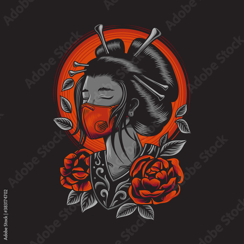 Japanese geisha culture illustration with mask
