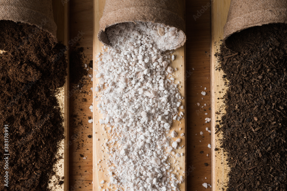 Foto de Perlite, peat moss and worm humus as substrates for soilmix for