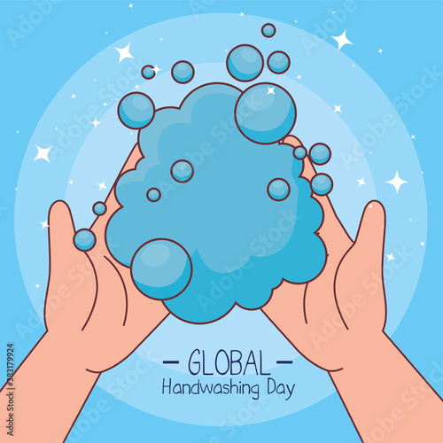 Global handswashing day and hands washing with soap bubbles design, Hygiene wash health and clean theme Vector illustration photo