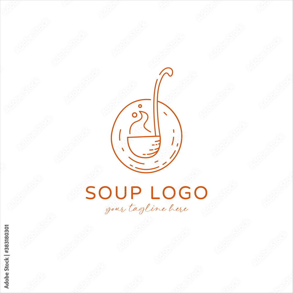 Φωτογραφία Soto soup logo with soup ladle paddle icon symbol in monoline vintage style vect