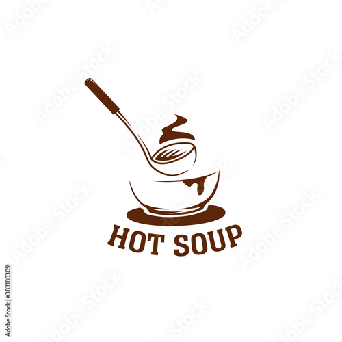 Hot soup big bowl logo icon symbol with soto soup ladle paddle vector illustration