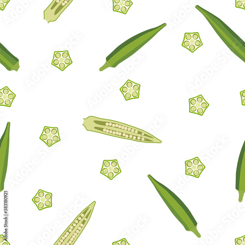 Okra, ochro, ladies fingers. Seamless Patterns