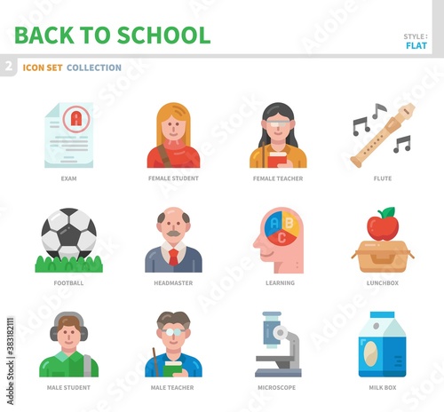 back to school icon set,color flat style,vector and illustration