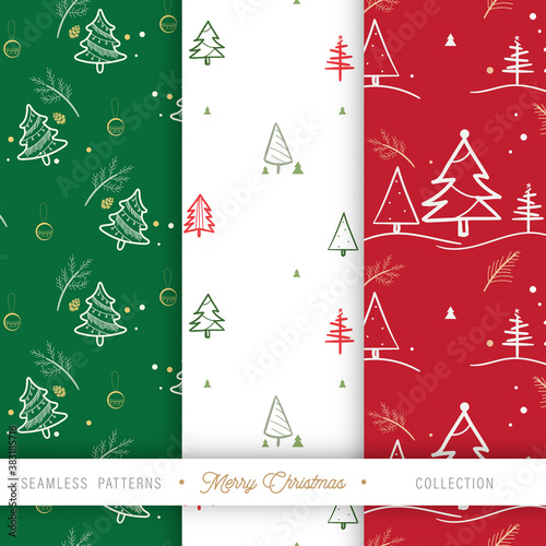 Christmas tree seamless pattern background pack of 3 for gift wrapping paper, digital scrapbook etc.