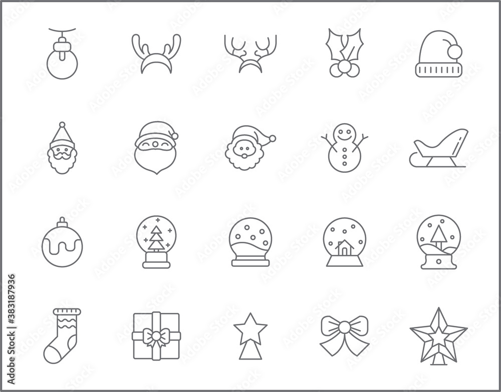 Set of Christmas and holiday line style. It contains such Icons as decoration, x-mas, winter, celebration, tree, ornament, ball, snow and other elements.