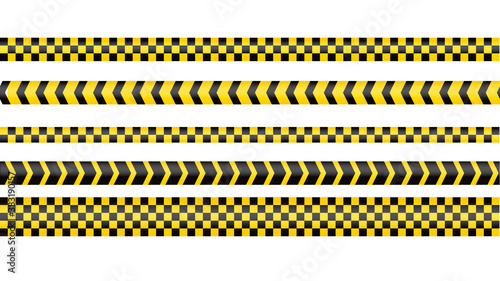 Police tape, crime danger line. Caution police lines isolated. Warning and barricade tapes. Set of yellow warning ribbons. Vector illustration. © Elena