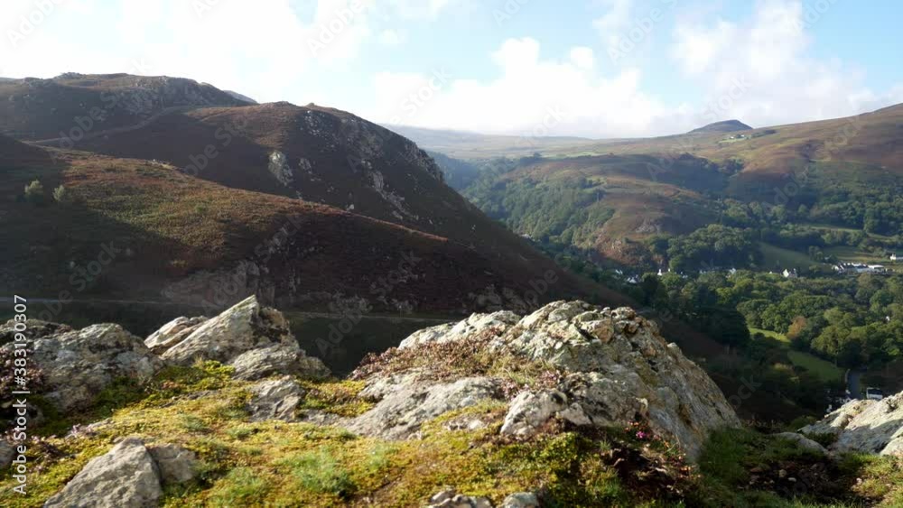 Rocky Welsh mountain scenic hillside deep valley landscape left dolly Rocky Welsh mountain scenic hillside deep valley landscape left dolly
