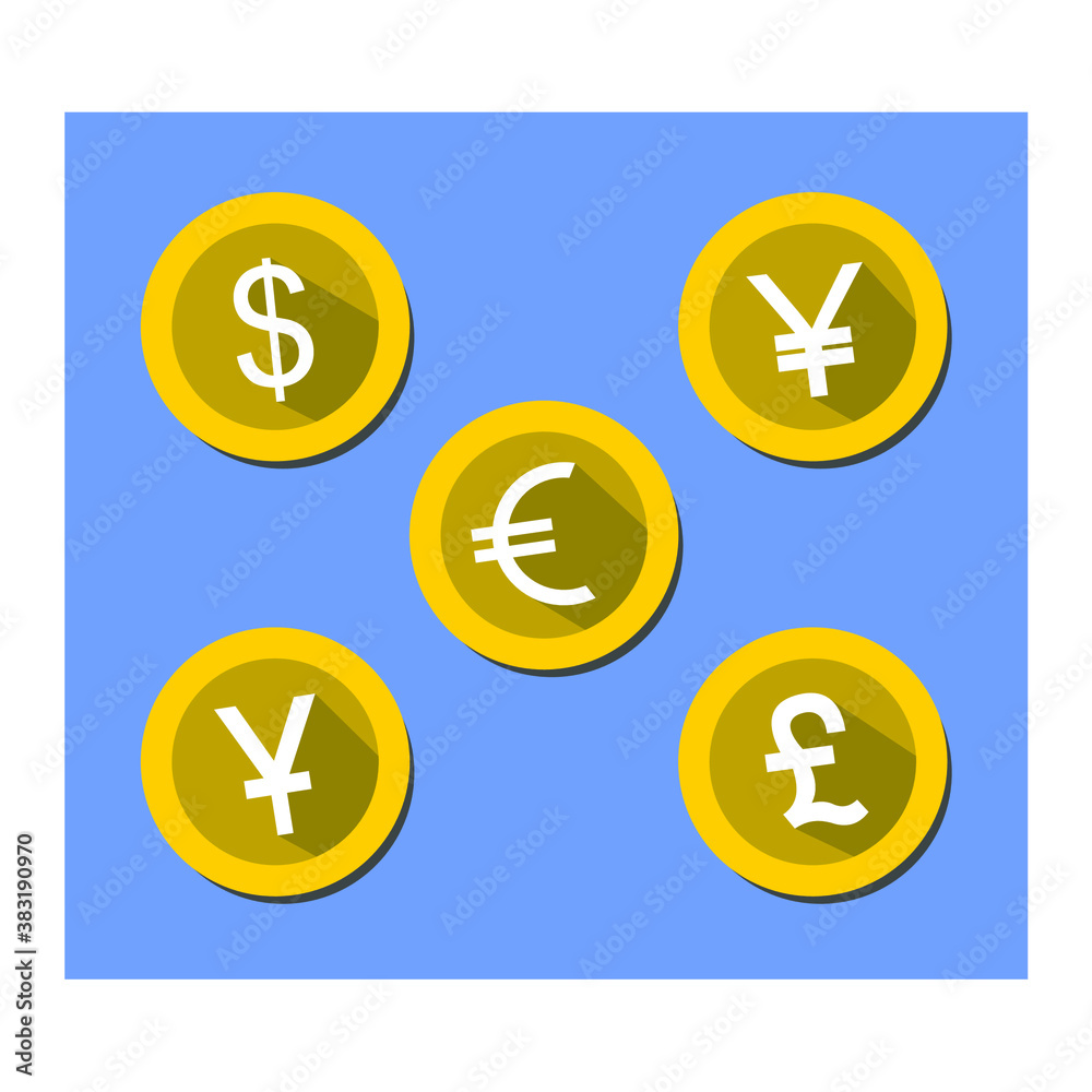 various coin currencies, dollar, euro, pound, yen, yuan various coin currencies, dollar, euro, pound, yen, yuan
