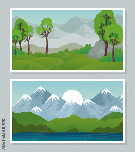 Landscape banners set design, nature and outdoor theme Vector illustration