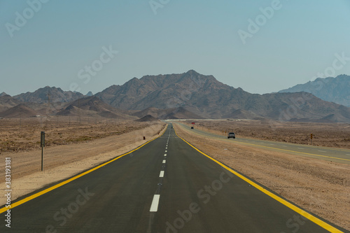 Desert road in remote rural area of Tabuk in north western Saudi Arabia © hyserb