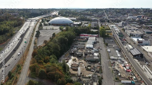 Drone footage of the Tacoma Dome, near Puget Sound, a large city near Seattle in Western Washington, Pacific Northwest, an administrative and economic center of Pierce County photo