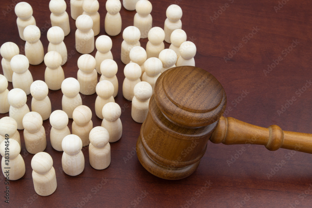 Court and civil law concept. Crowd of people and judge gavel. Court and civil law concept. Crowd of people and judge gavel.