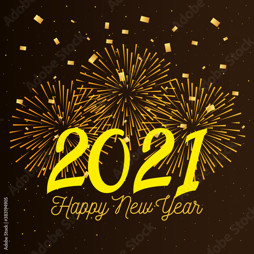 2021 Happy new year with gold fireworks design, Welcome celebrate and greeting theme Vector illustration