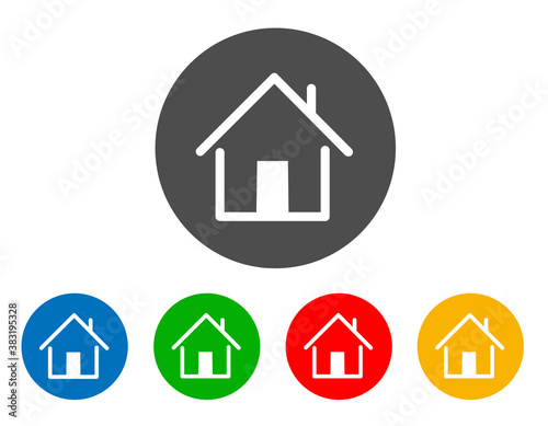 Home sign icon set. Round colourful buttons with flat icons. Vector
