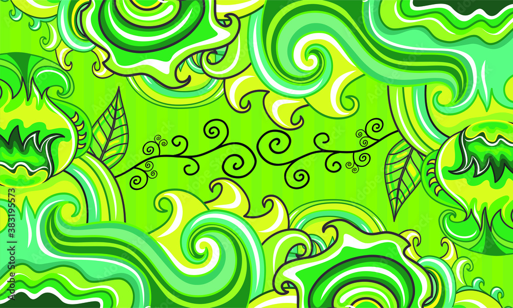 Green beautiful batik waves texture  designed with a flower pattern drawing vector