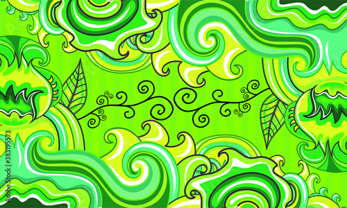 Green beautiful batik waves texture designed with a flower pattern drawing vector