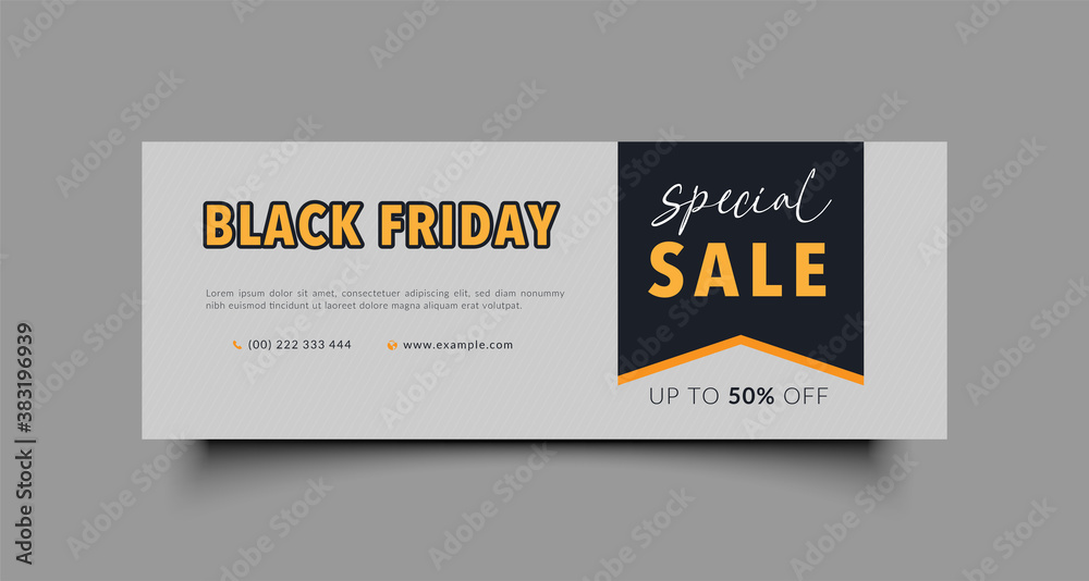 Black Friday special sale. Facebook cover page timeline web ad banner template for advertising and promotion. modern layout design gray background Black Friday special sale. Facebook cover page timeline web ad banner template for advertising and promotion. modern layout design gray background