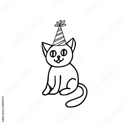 Cute cat sitting sketch hand drawn in doodle. scandinavian, minimalism, monochrome. single element design. holiday, birthday, animal card sticker poster icon funny, animal pet kitten