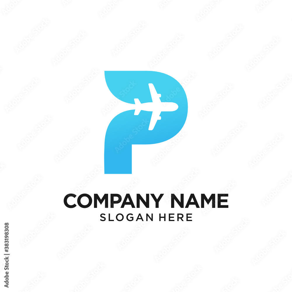 P Letter Plane logo Design Template Inspiration, Vector. - obrazy, fototapety, plakaty 