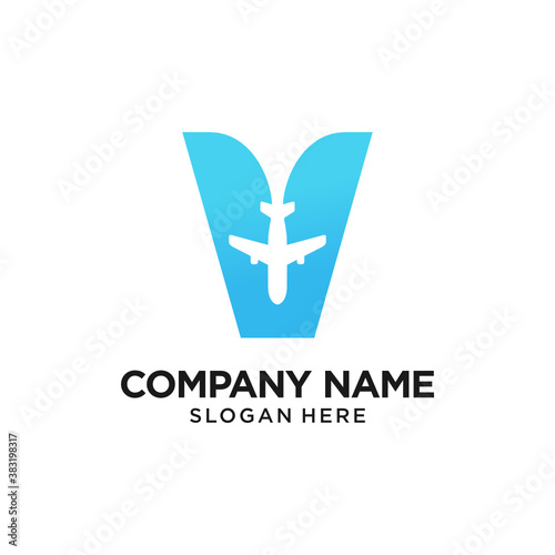 V Letter Plane logo Design Template Inspiration, Vector.