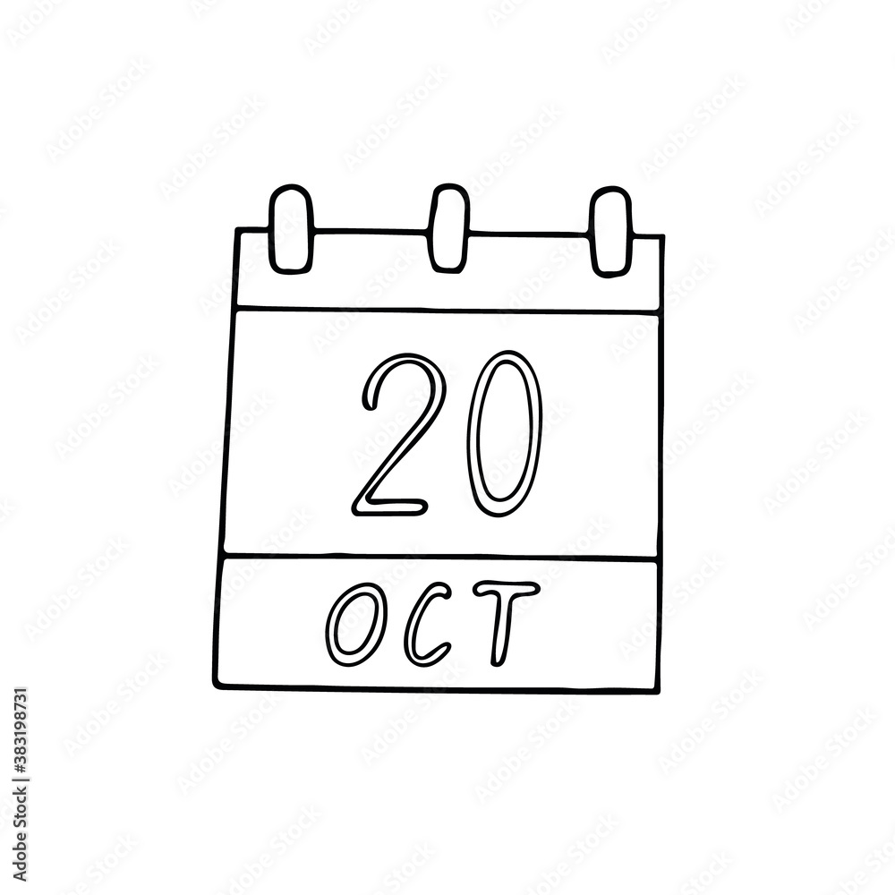 calendar hand drawn in doodle style. October 20. International Chefs Day, World Statistics, Air Traffic Controller, Osteoporosis, date. icon, sticker, element, design. planning, business holiday calendar hand drawn in doodle style. October 20. International Chefs Day, World Statistics, Air Traffic Controller, Osteoporosis, date. icon, sticker, element, design. planning, business holiday