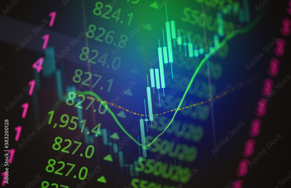 Fototapeta premium Business candle stick graph chart of stock market investment trading on background design - Trend of stock graph market exchange financial economy concept