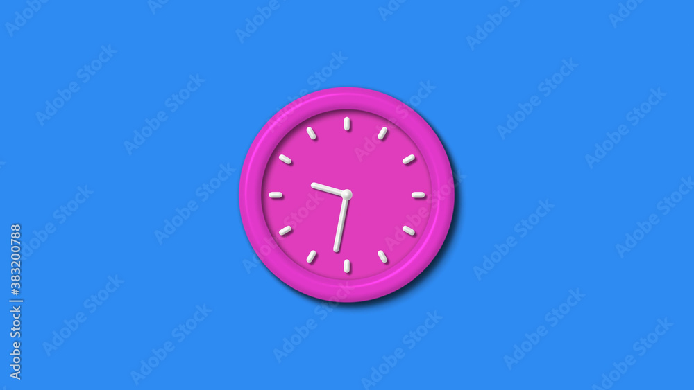Amazing pink color 3d wall clock isolated on aqua background,12 hours 3d wall clock Amazing pink color 3d wall clock isolated on aqua background,12 hours 3d wall clock
