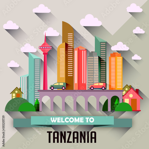 Tanzania - Flat design city vector illustration