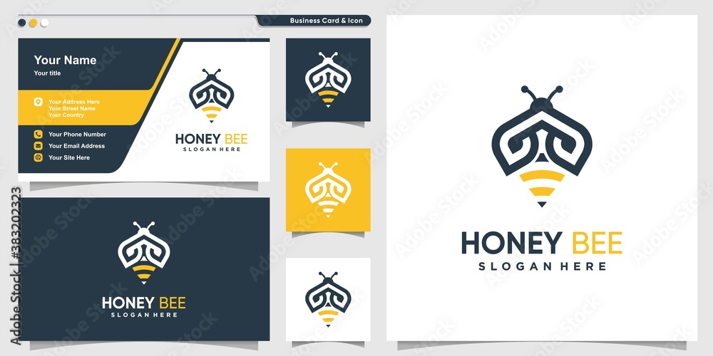 Bee logo with modern unique outline shape style and business card design Premium Vector Bee logo with modern unique outline shape style and business card design Premium Vector