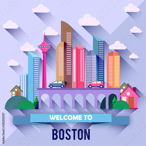 Boston - Flat design city vector illustration