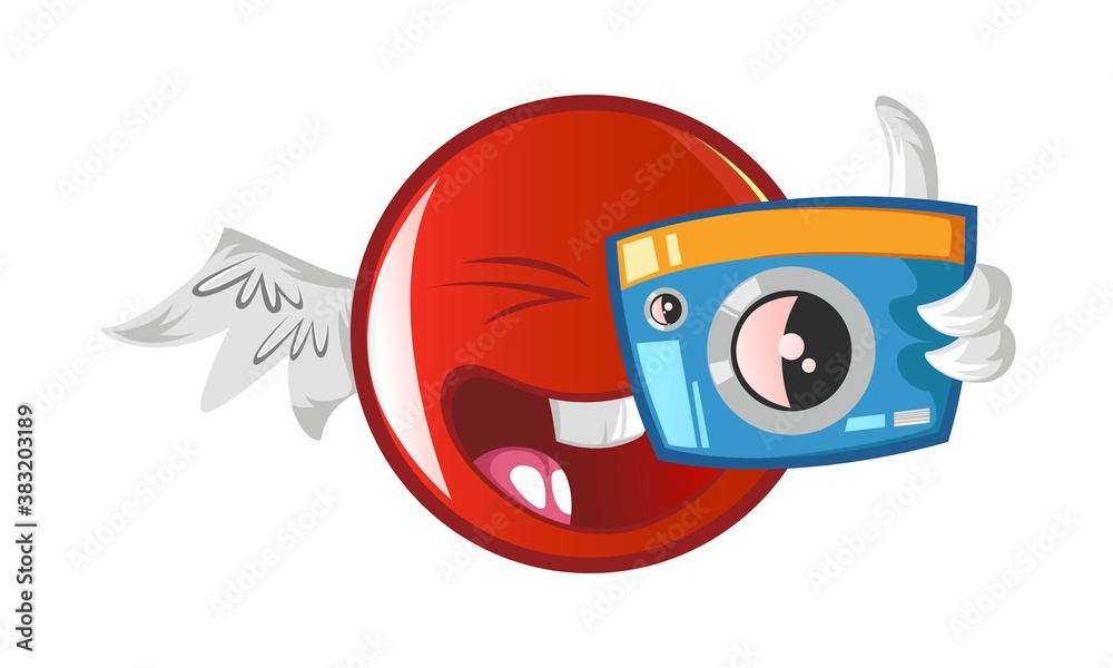 Vector cartoon illustration. Jio emoji is clicking photos with a camera.  Isolated on white background. Stock Vector | Adobe Stock