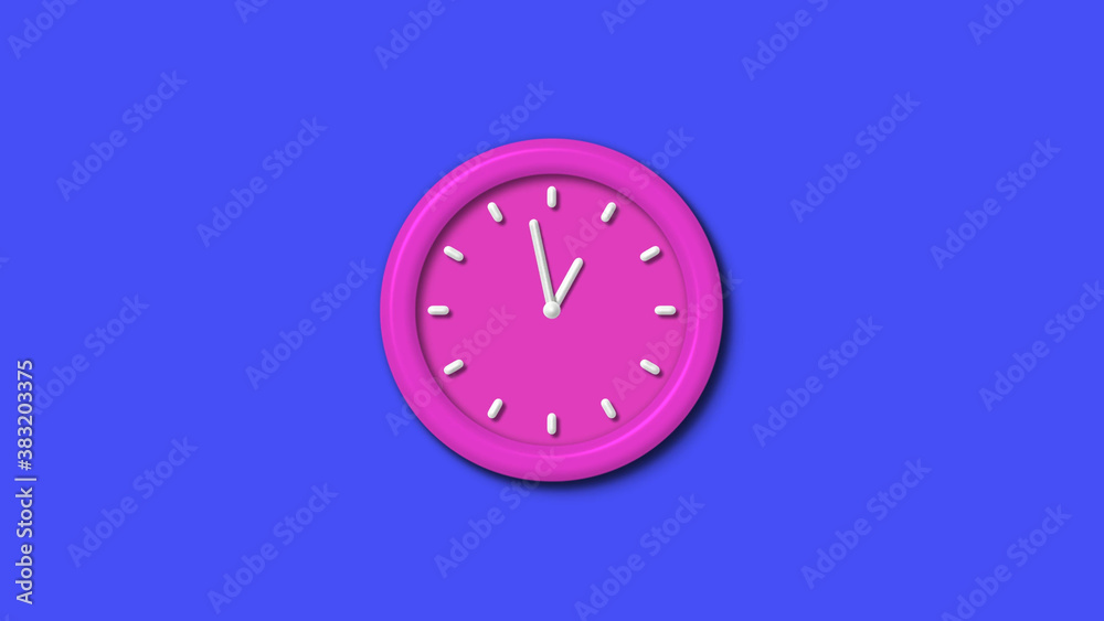 Pink color 12 hours 3d wall clock on blue background,pink color 3d wall clock isolated 