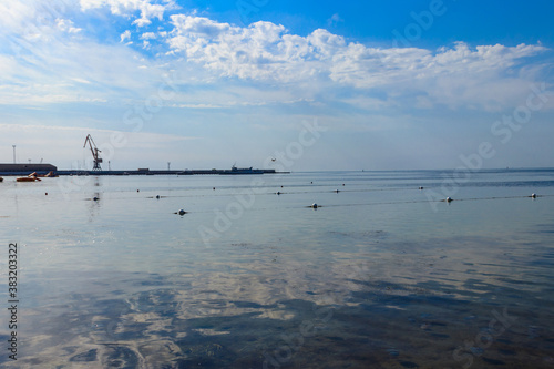 View of sea port and the Black sea in Skadovsk, Ukraine