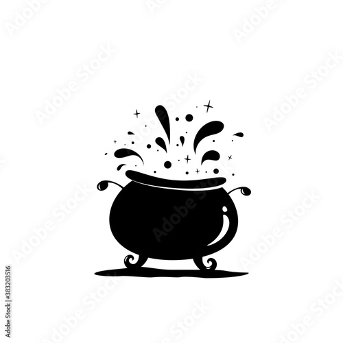 Witches cauldron with potion. caldron cooking pot. Cartoon vector illustration.