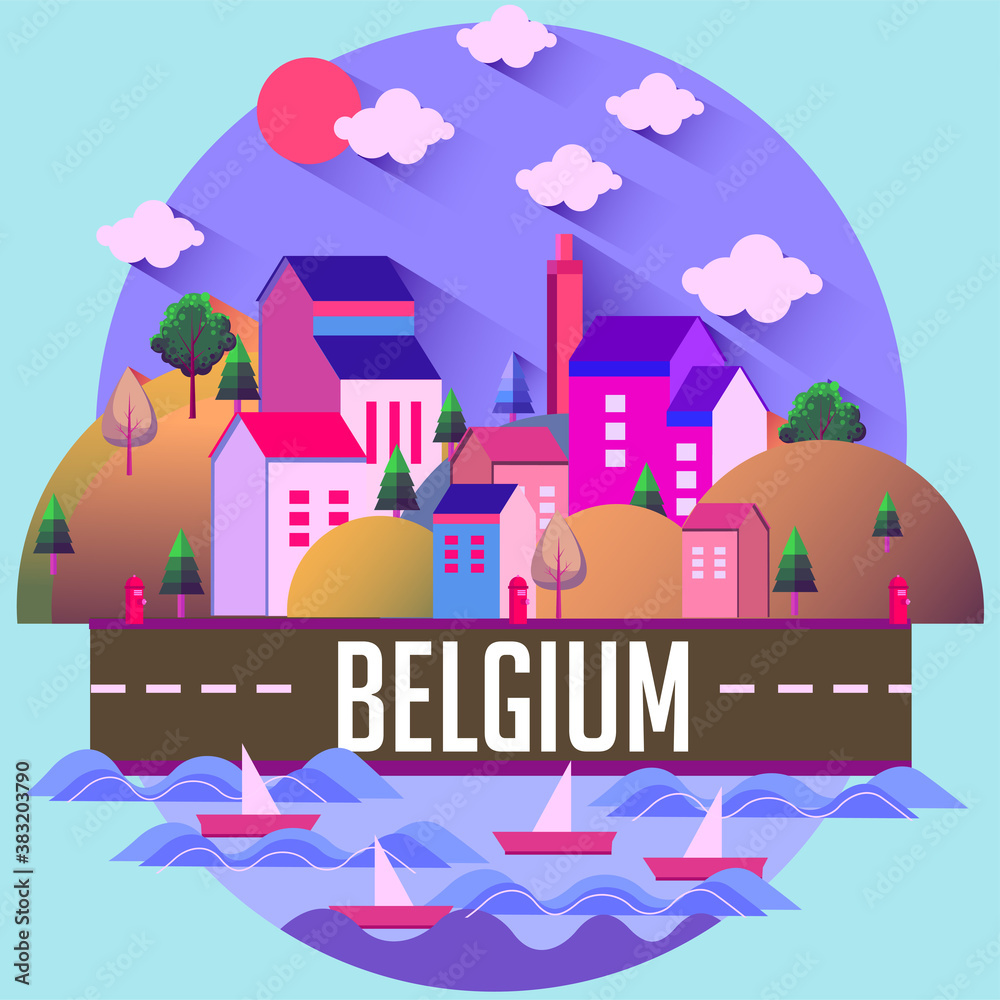 Belgium - Flat design city vector illustration