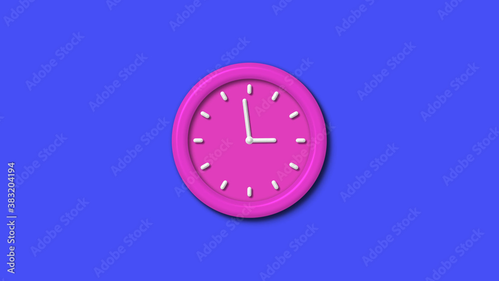 Pink color 12 hours 3d wall clock isolated on blue background,3d wall clock Pink color 12 hours 3d wall clock isolated on blue background,3d wall clock