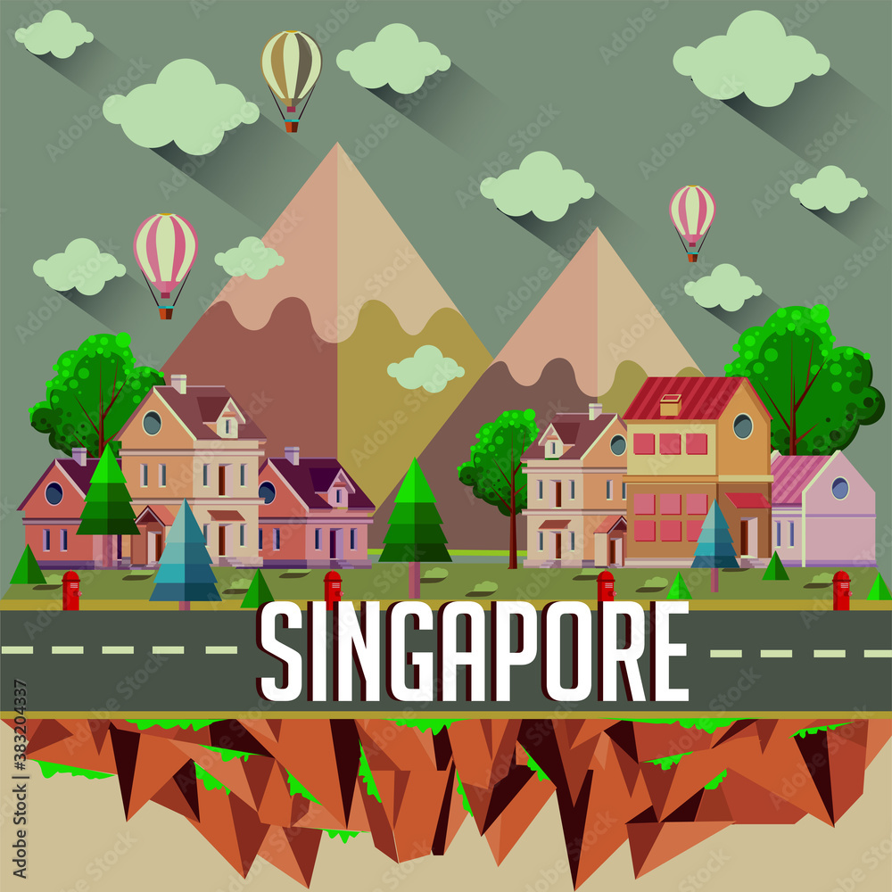 Singapore - Flat design city vector illustration