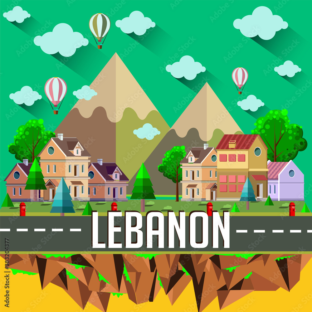 Lebanon - Flat design city vector illustration