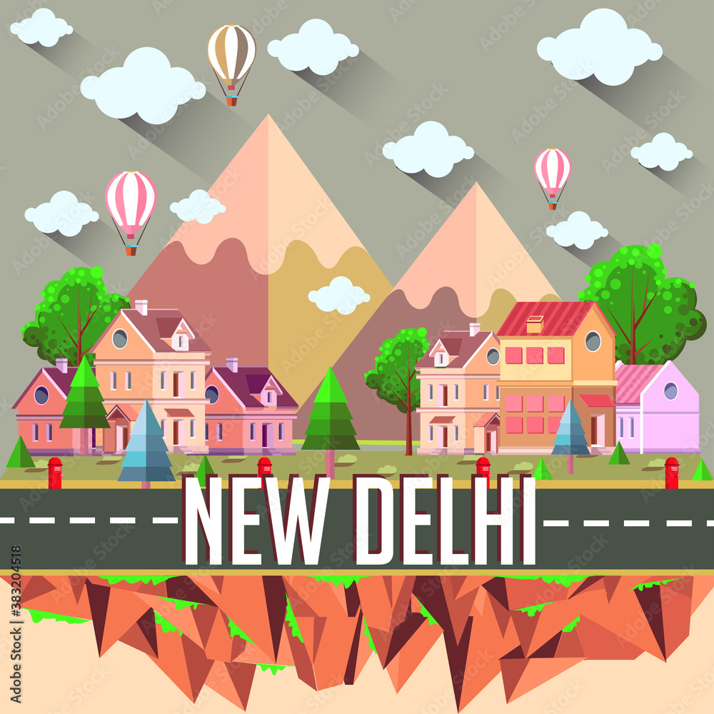 New Delhi - Flat design city vector illustration